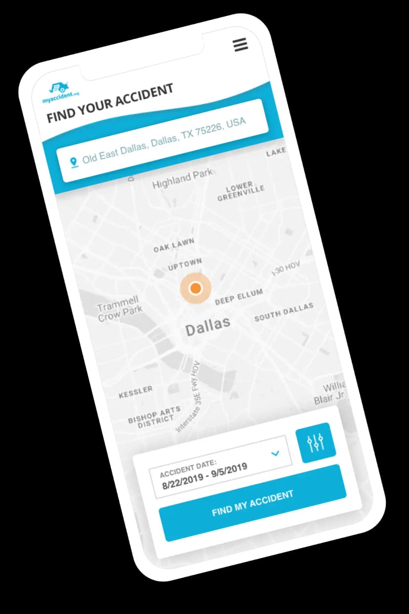 MyAccident mobile app showing accident report lookup